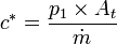 c^* = \frac{p_1 \times A_t}{\dot{m}}