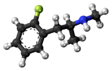 Ball-and-stick model of the 2-fluoromethamphetamine molecule