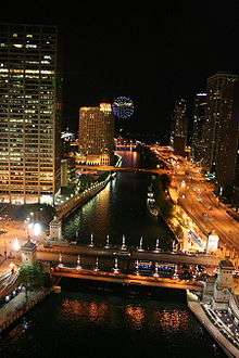 late night fireworks beyond a river at night