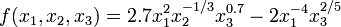 f(x_1, x_2, x_3) = 2.7 x_1^2x_2^{-1/3}x_3^{0.7} - 2x_1^{-4}x_3^{2/5}