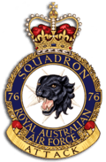 Crest of 76 Squadron, Royal Australian Air Force, featuring a growling black panther, and the motto "Attack"