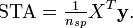 \mathrm{STA} = \tfrac{1}{n_{sp}} X^T \mathbf{y}. 