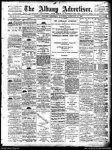 Front cover of the first issue of the Albany Advertiser