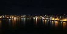 A night view over Balluta Bay in Malta.