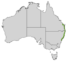 Map of Australia with a green stripe straddling the eastern coastline