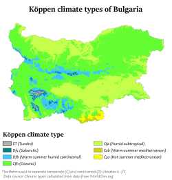 Köppen climate types of Bulgaria