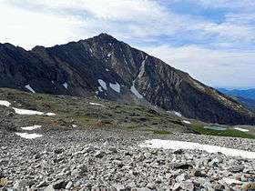 A photo of Cobb Peak viewed from the basin to the north below Hyndman Peak.