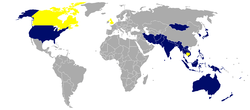 Current (blue) and former (yellow) members of the Colombo Plan.