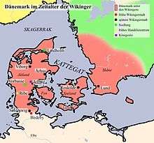 A map showing gresent-day Denmark and the southwestern region of Sweden under Danish rule