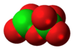 Space-filling model of the dichlorine hexoxide molecule