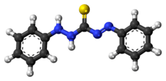 Ball-and-stick model of the dithizone molecule