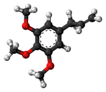 Ball-and-stick model of the elemicin molecule