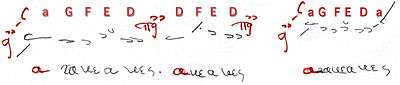 "You descend 4 steps [φοναὶ] from the echos protos [kyrios protos/authentic protus: a—G—F—E—DD] and you will find again the plagios protos , this way [D—F—E—DD]."