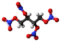 Ball-and-stick model of the erythritol tetranitrate molecule