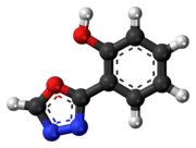 Ball-and-stick model of the fenadiazole 3D ball.png molecule