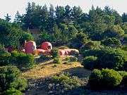 View of The Flintstone House from Eugene A. Doran Memorial Bridge on Interstate 280 (July 2007).