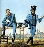 Two French cavalrymen in sky blue hussar uniforms