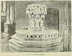 A reproduction of Font in Upton Church as it appeared in A History of Upton, Norfolk