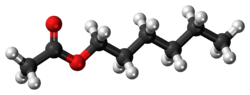 Ball-and-stick model of the hexyl acetate molecule