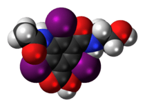 Space-filling model of the ioxitalamic acid molecule
