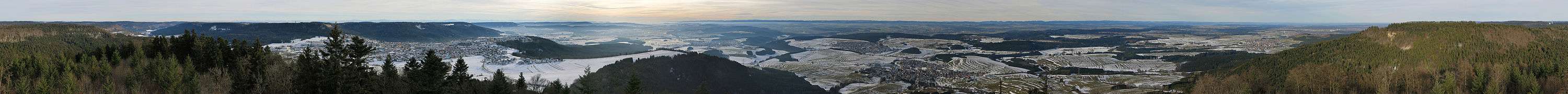 Panoramic view (360°) from the Lemberg tower with Alps and Black forrest