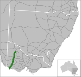 Road map showing a north-south road in Victoria's west covering most of the length of the state