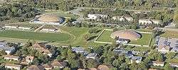 Oblique aerial photo showing the domes.