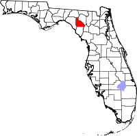 A state map highlighting Lafayette County in the corner part of the state. It is medium in size.