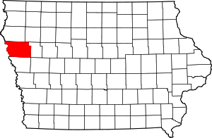 Map of Iowa highlighting Woodbury County