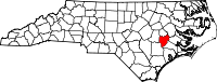 Map of North Carolina highlighting Lenoir County