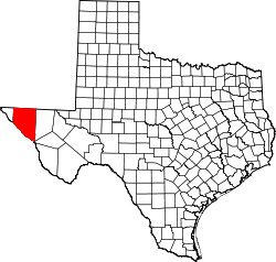 Map of Texas highlighting Hudspeth County