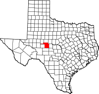 Map of Texas highlighting Tom Green County