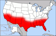 Map of the US, with the country's southern portions highlighted in red.