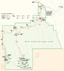 A color map of Mesa Verde park map by the National Park Service