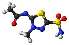 Ball-and-stick model of the methazolamide molecule