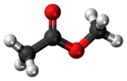 Ball-and-stick model of the methyl acetate molecule