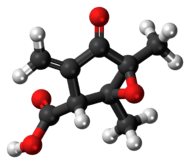 Ball-and-stick model of the methylenomycin A molecule