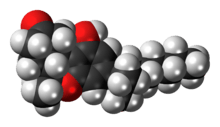 Space-filling model of the nabilone molecule