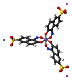 Ball-and-stick model of the Naphthol Green B molecule, sodium salt