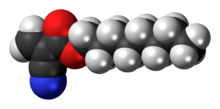 Space-filling model of the octyl cyanoacrylate molecule