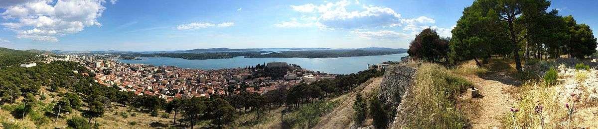 Panorama of city with mixture of five- to ten-story buildings