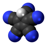 Space-filling model of the pentacyanocyclopentadiene molecule