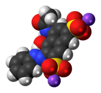 Space-filling model of the Red 2G molecule as a sodium salt