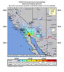 A map showing the affected area. It shows the intensity of quakes, as well as the cities affected.