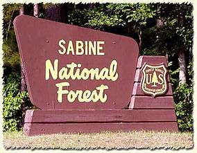 A sign for Sabine National Forest.