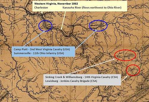 old map with points of interest circled in red or blue