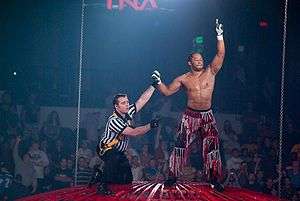 Jay Lethal and referee Rudy Charles on top of the Steel Asylum at Bound for Glory IV