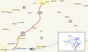 State Highway 24 runs south to north through Hunt, Delta, and Lamar counties