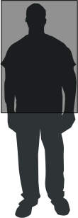 Silhouette of a man standing with a gray translucent box superimposed over his torso and face