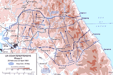 Diagram of the UN Counteroffensive between February and April 1951, details the United Nations advance as described in the text